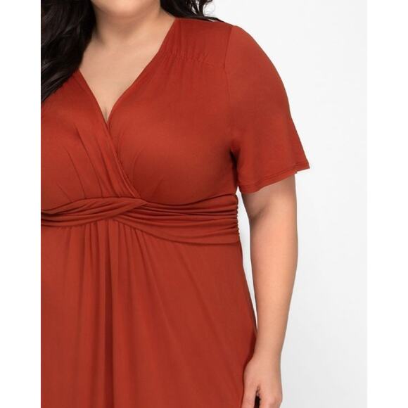 Kiyonna Dress Maxi 1X Amber Orange Desert Rain Style Flutter Sleeves Stretch - Picture 2 of 8